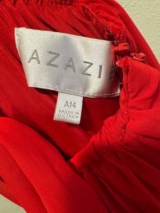 Unaltered Azazie Zeya A14 in Scarlet Spaghetti Strap Bridesmaid Maxi Dress - Picture 3 of 16